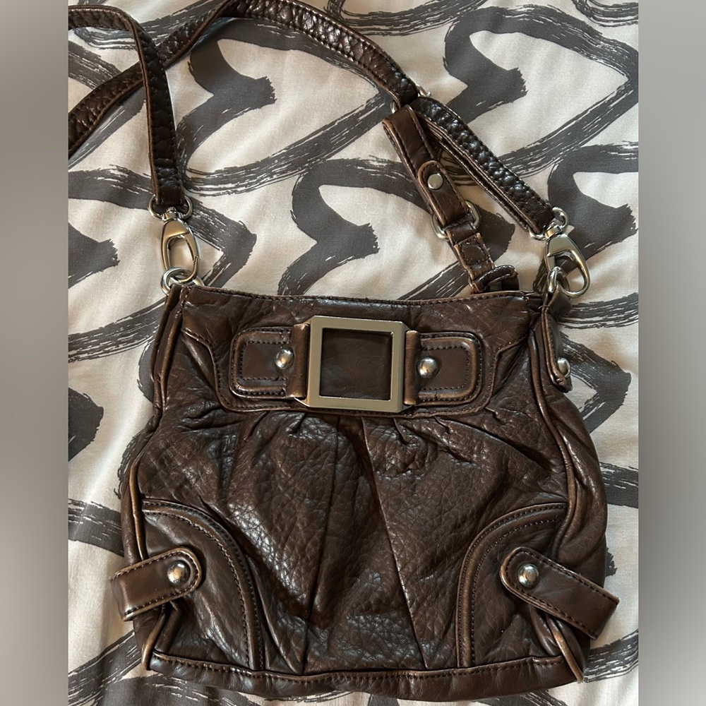 Black Rivet Dark Brown Leather Shoulder Bag